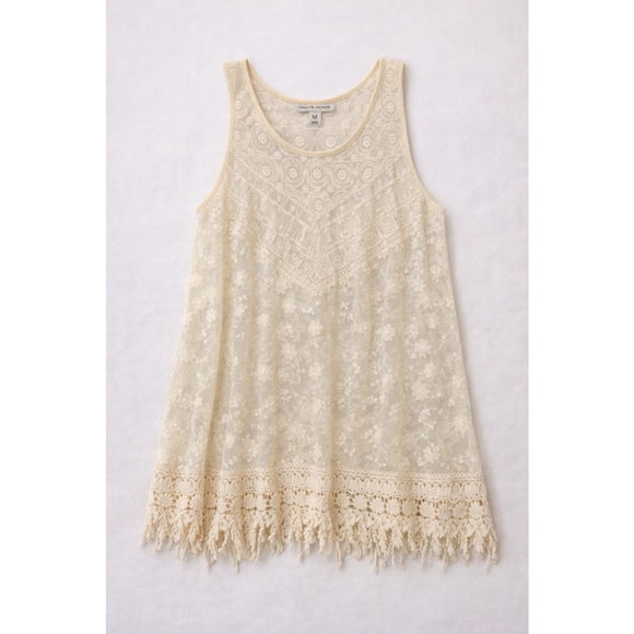 Haute Monde Boho Lace Tank Top Cream Crochet Fringe Hem Sheer Floral Size M
Dres - Picture 2 of 11